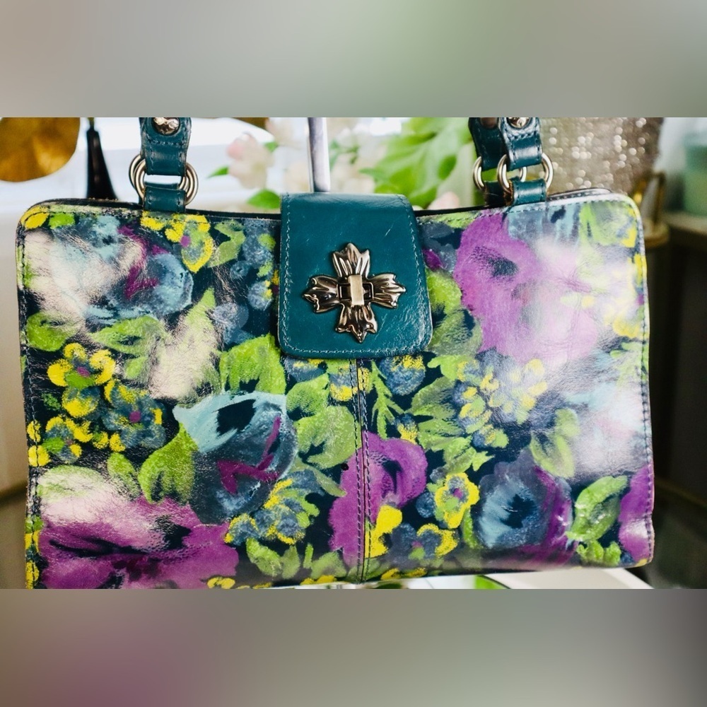Patricia Nash Rosina Leather Satchel Deep Blue Nature w/ Blue Coral - Picture 6 of 11
